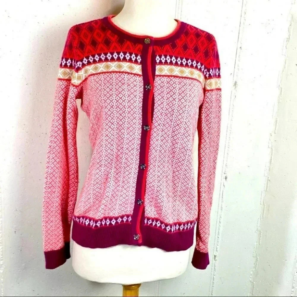C Wonder M orange/burgundy fair isle cardigan